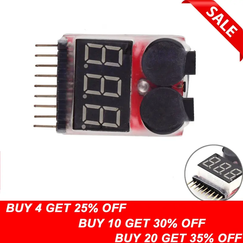 1/2Pcs 1-8S Led Low Voltage Buzzer Alarm Lipo Voltage Indicator Checker Tester 1