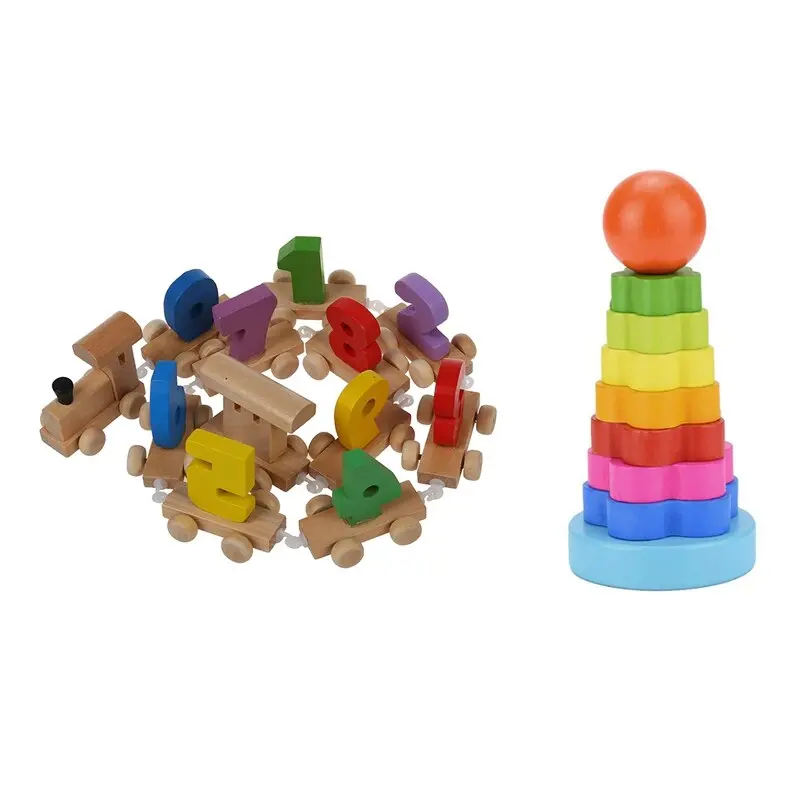 1 Set Number Wooden Train Figures Railway Kids Wood Mini Toy Educational & 1Pcs Baby Kid Education Wooden Toy Stacking Nest Lear 1