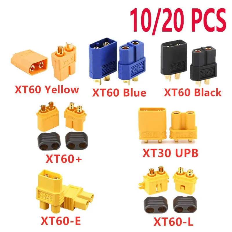 10/20Pcs Xt60 Black/Blue /Xt60+/Xt30upb/ Xt60-E/Xt60-L Male Female Bullet Connectors Plugs For Rc Lipo Battery Quadcopter Drone 1
