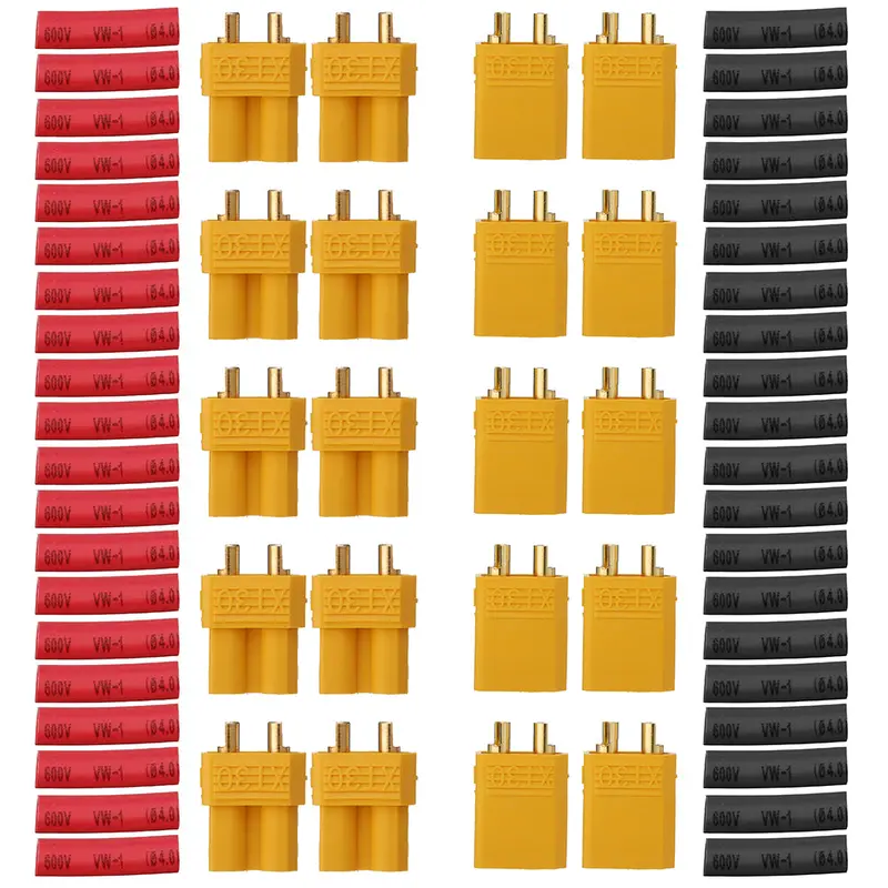 10 Pair Uruav Xt30u Male Female Bullet Connectors Power Plug With Heat Shrink Tubing For Lipo Batter 1