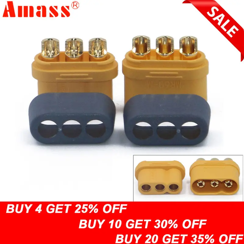 10 X Amass Mr60 Plug W/Protector Cover 3.5Mm 3 Core Connector T Plug Interface Connector Sheathed For Rc Model (5 Pair ) 1
