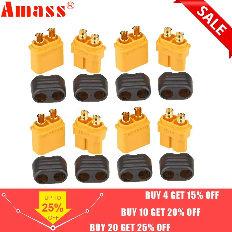 10 X Amass Xt60+ Plug Connector With Sheath Housing 5 Male 5 Female (5 Pair ) 1