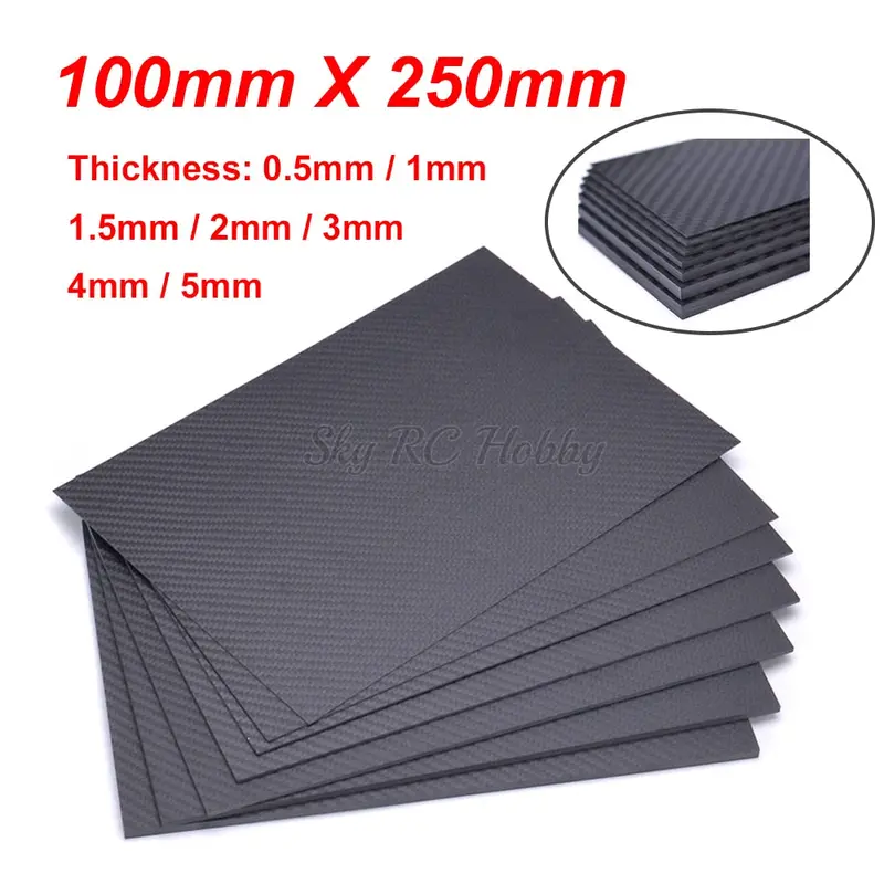 100Mm X 250Mm 0.5Mm 1Mm 1.5Mm 2Mm 3Mm 4Mm 5Mm 3K Carbon Fiber Plate Panel Sheets Matte High Composite Hardness Material 1