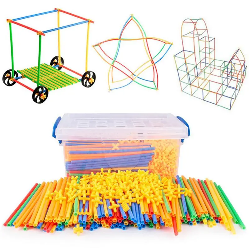 100Pcs 4D Diy Plastic Toys Straw Inserted Construction Building Blocks Kits Assembly Toys Blocks Bricks Christmas Gift For Kids 1