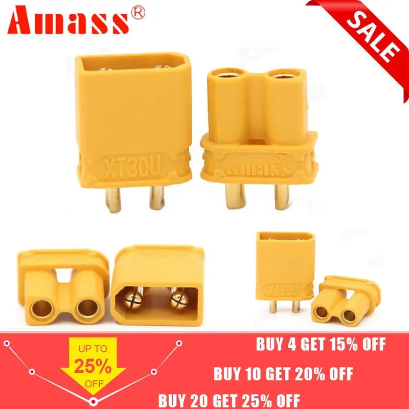 10Pcs Amass Xt30u Male Female Bullet Connector Plug The Upgrade Xt30 For Rc Fpv Lipo Battery Rc Quadcopter (5 Pair) 1