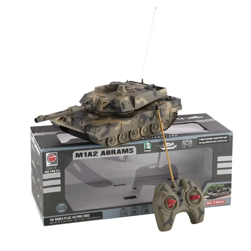 1:14 4Ch Simulation Rc Military Tank Turret Rotation Light & Music Remote Control Model Long Distance Control Kids Toy Gift 1