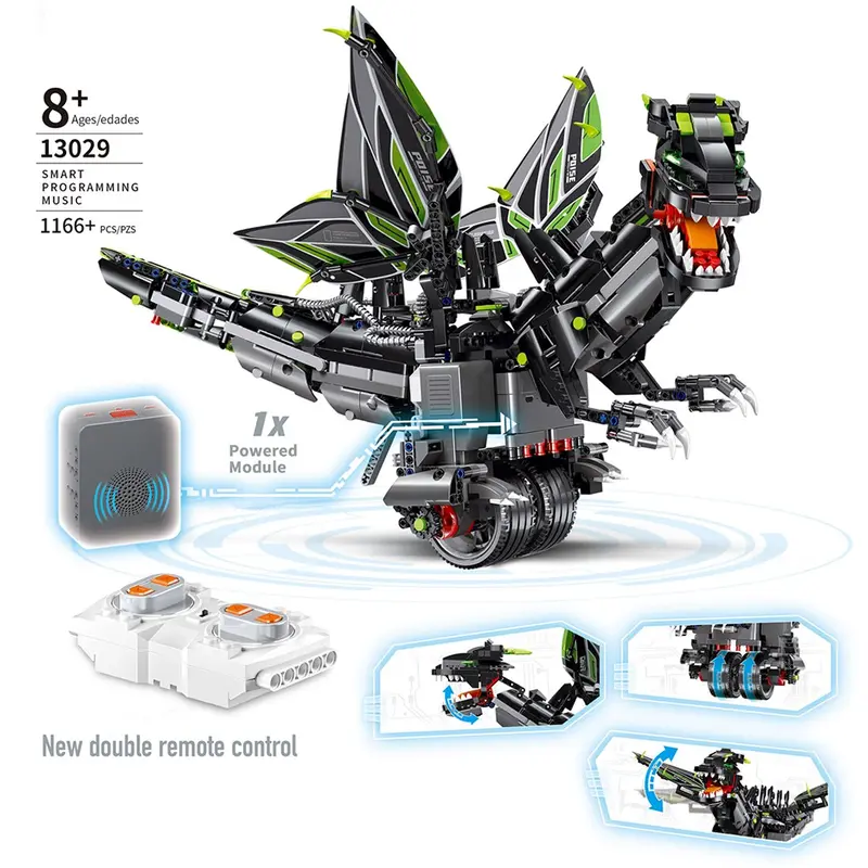 1166Pcs/Set App Controlled Rc Balanced Programming Dinosaur Building Kit Toys Games For Children Adult- Black 1
