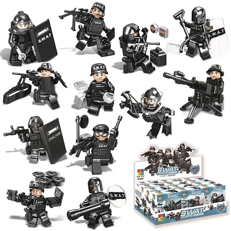 12 Types Small Particle Diy Puzzle Assembly Swat Team Doll Building Block Toys For Children Playing Family Entertainment Kits 1