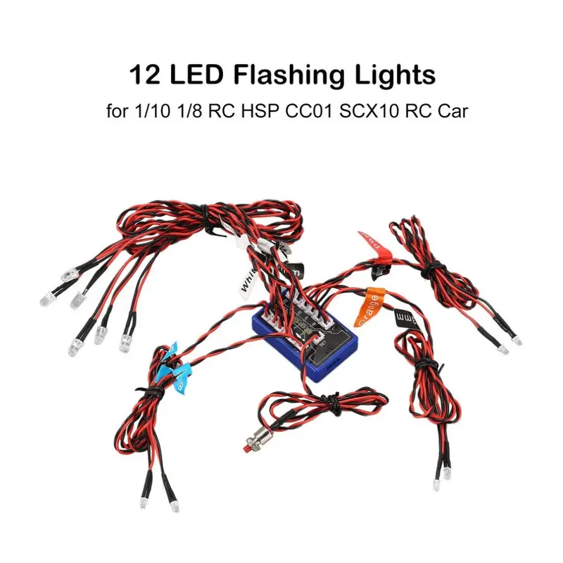12 Ultra Led Flashing Bright Light Strobe Lamps Kit System For 1/10 1/8 Rc Drift Hsp Tamiya Cc01 4Wd Axial Scx10 Rc Car Truck 3