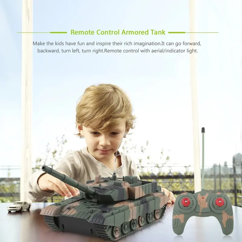 1:20 4Ch Power Remote Control Tank Military Vehicle Armored Tank Battle Tanks Turret Rotation Light & Music Rc Model Kids Toys 4
