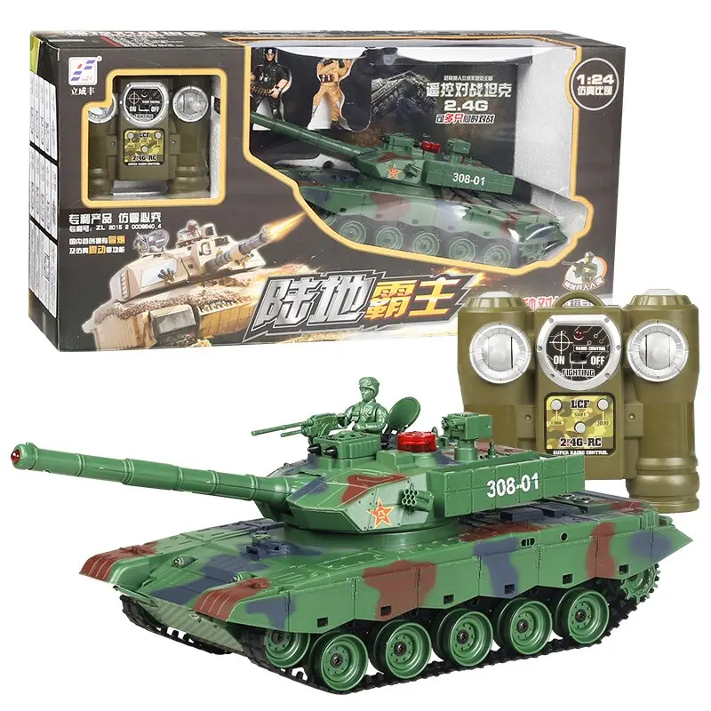 1:24 2.4G Remote Control Battle Tank Fortress 350° Free Rotation Gun Tube Up And Down 20° Free Adjustment Military Tank Model 1