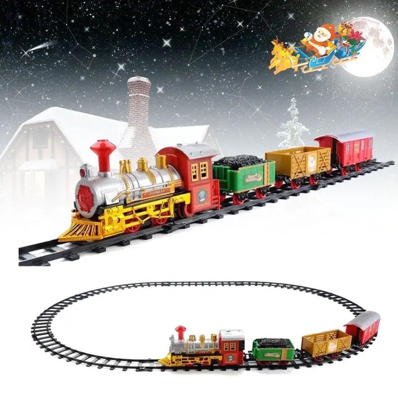 12Pcs Lights & Sounds Classic Christmas Train Christmas Festival Child Gifts Decor Ornament Gift 2 Style 1