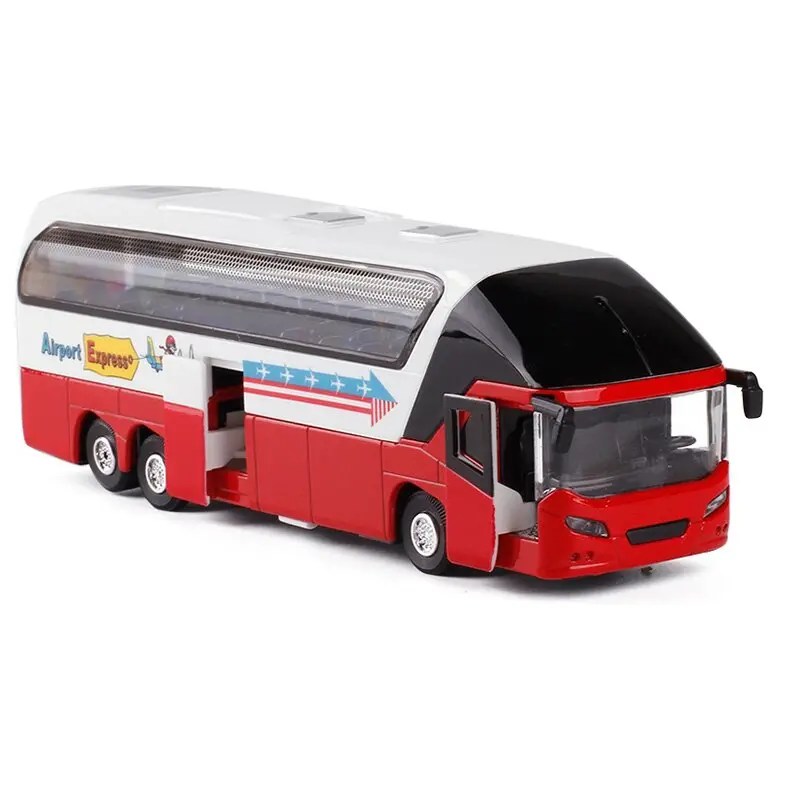 1:32 Alloy Car Models,High Simulation Tour Bus, Metal Diecasts, Toy Vehicles, Pull Back & Flashing & Musical,Christmas Gifts 1