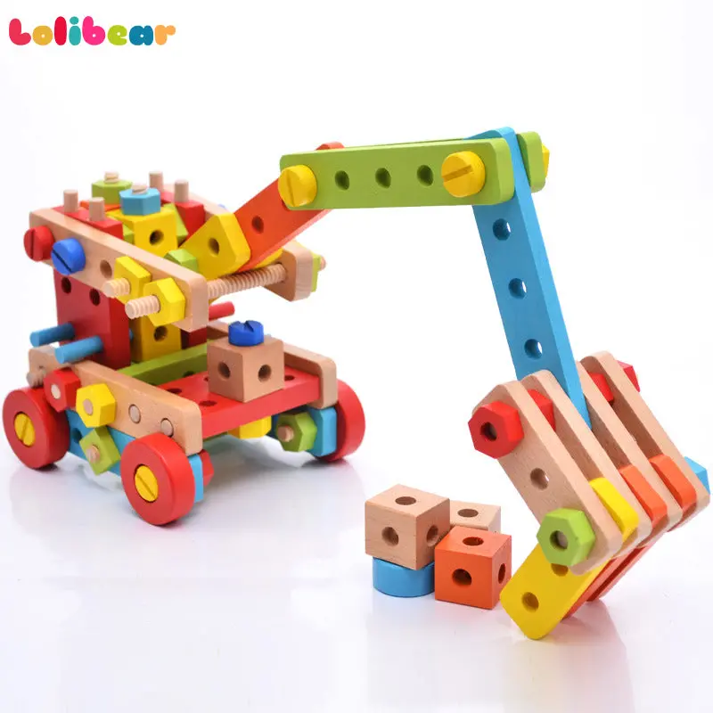 138Pcs Wooden Assembly Screw Blocks Toys Nut Multi-Styles Airplane Robot Brain Training Educational Building Kits For Kids Gift 1