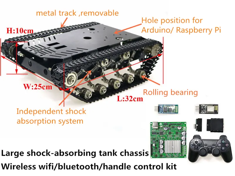 15Kg Load Large Metal Smart Shock-Absorbing Rc Robot Tank Chassis + Wireless Wifi/ Bluetooth/ Handle Control Kit Diy For Arduino 1