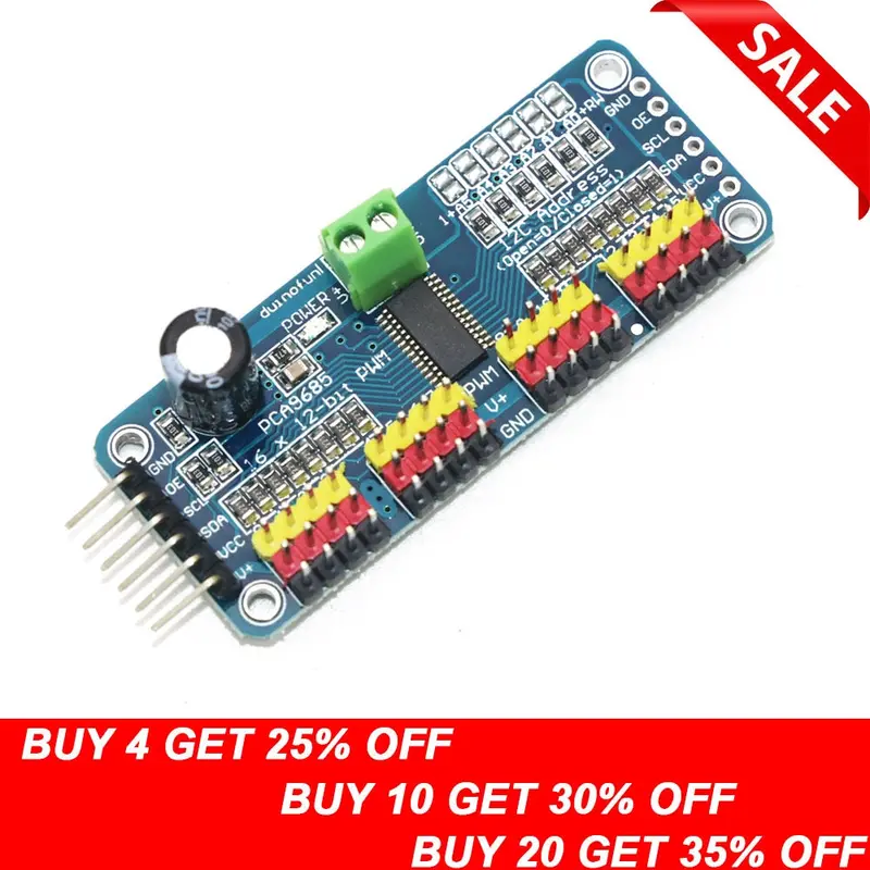 16 Channel 12-Bit Pwm/Servo Driver-I2c Interface Module For Raspberry Pi Shield Module Servo Shield For Arduino Diy Kit 1