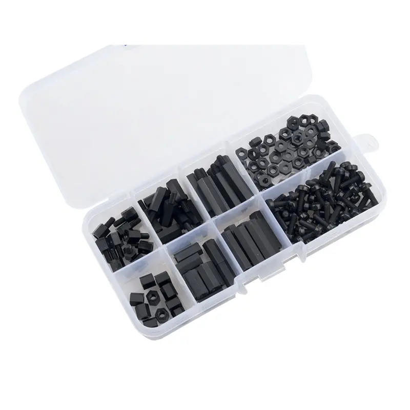 160 Pcs Rjxhobby M3 Nylon Black M-F Hex Spacers Screws Nut Assortment Kit Stand Off Set Box 1