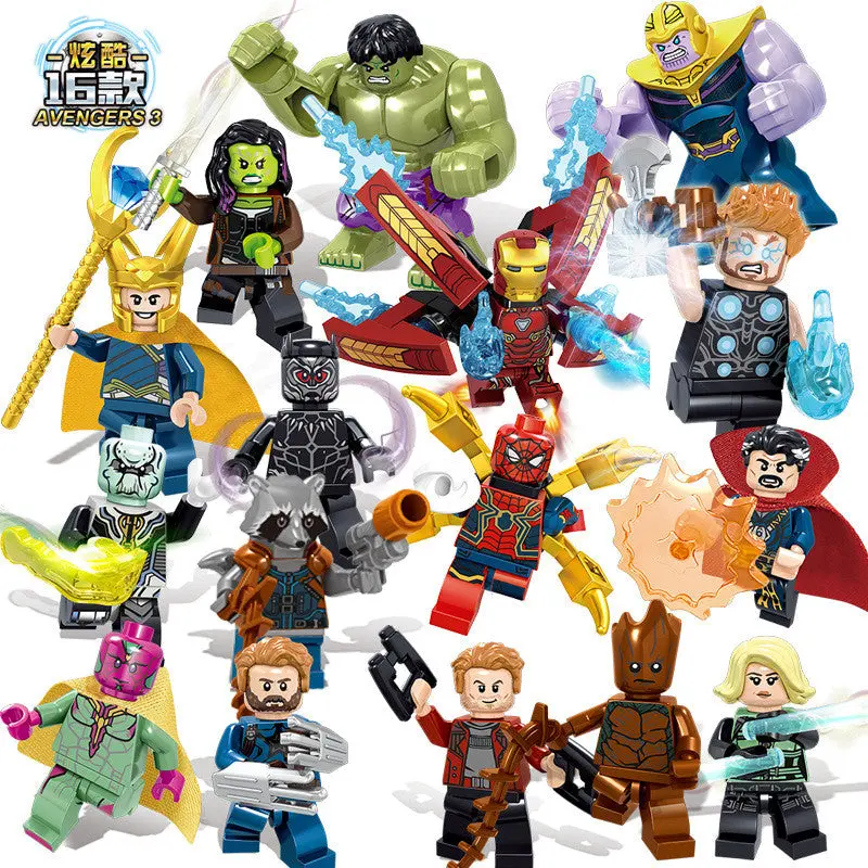 16Pcs/Set The Avengers Heroes Diy Model Building Blocks Kit Hulk Batman Thanos Thor Assembling Bricks Toys Kids With Legoinglys 1