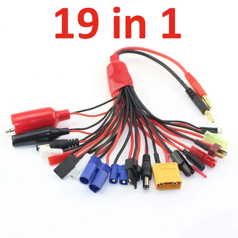 19 In1 Rc Lipo Battery Charger Adapter Convert Cable 4Mm Banana Plug To Traxxa Jst Futabas/T-Plug Xt60 Ec3 Ec5 Hxt Tamiyas 1
