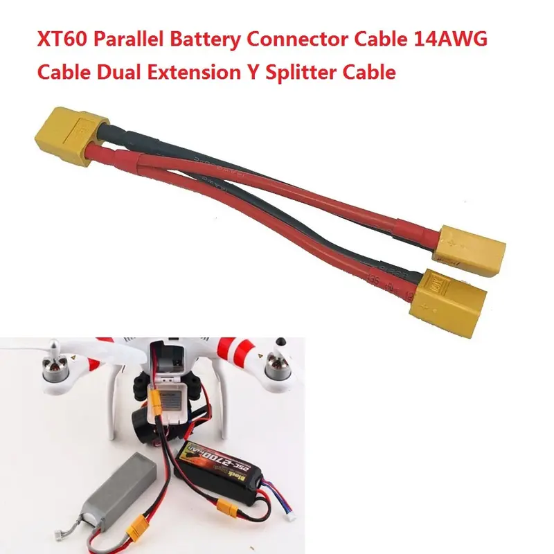 1Pcs Xt60 Parallel Battery Connector Cable Dual Extension Y Splitter Silicone Wire 1