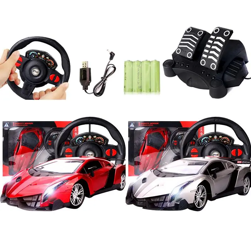 1Set Simulation Game Steering Wheel 1:12 Gravity Sensing Four-Way Remote Control Toy Car+ Steering Wheel+Pedal Kids Gamepad Toys 1