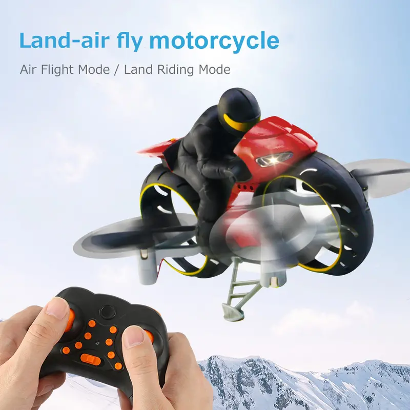2.4G 2 In 1 Land Air Fly Motorcycle Headless Mode Remote Control Four-Axis Drone Racing Stunt Motorcycle Toys For Children Gift 1