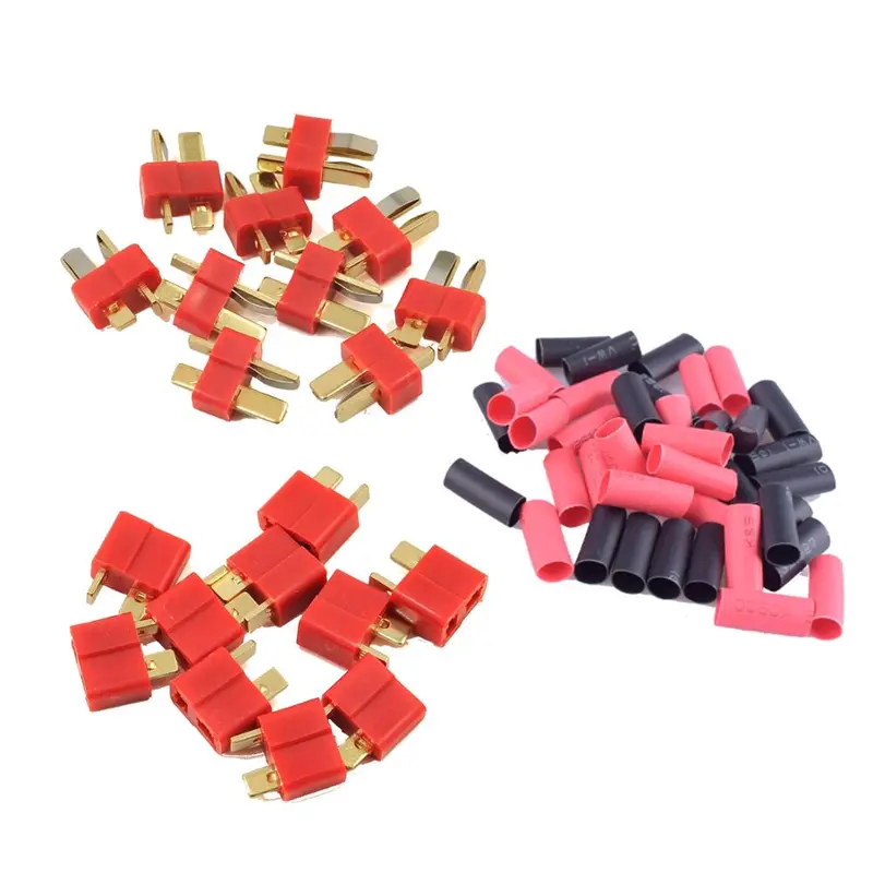 2/5/10 Pairs Red Black Ultra T-Plug Connectors Deans Style Male And Female With Heat Shrink Tubing For Rc Charger Lipo Battery 1