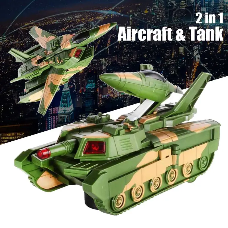 2 In 1 Electric Deformation Plane Plastic Voice Led Light Safe Transformation Toy Automatic Presentation Tank Children Kis Gifts 1