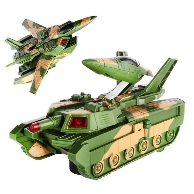 2 In 1 Electric Deformation Plane Plastic Voice Led Light Safe Transformation Toy Automatic Presentation Tank Children Kis Gifts 2