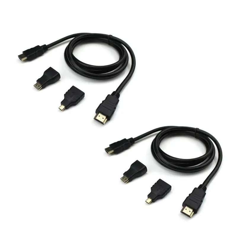 2 Pcs 1.5M Hd Video Cable 150Cm For Hdmi-A Standard Wire Mini Hdmi-C Micro Hdmi-D Connector Adapter Combo For Hdmi Fpv Goggles Monitor 1