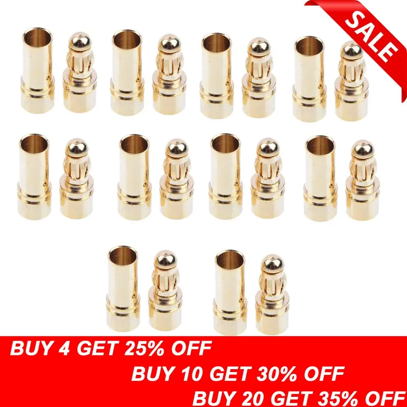 20/40Pcs 3.5Mm Gold Bullet Banana Connector Plug For Esc Battery Motor (10/20 Pair) 1