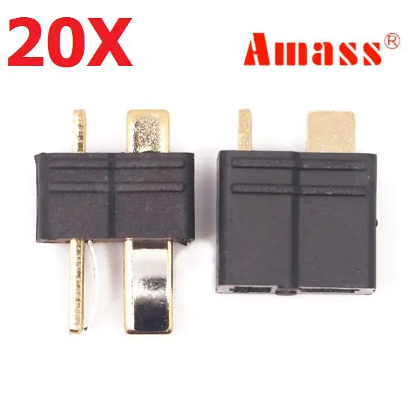 20 Pair Amass Am-1015B Anti-Slip Black T Plug Connector Male & Female 1