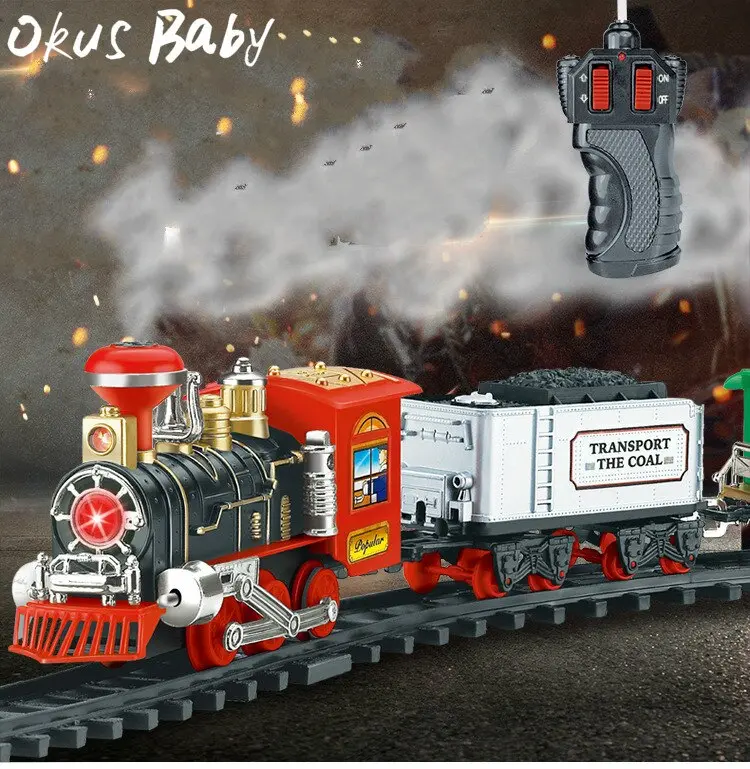 2019 Newest Electric Dynamic Steam Rc Track Train Set Simulation Model Toy For Children Rechargeable Children Remote Control Toy 1