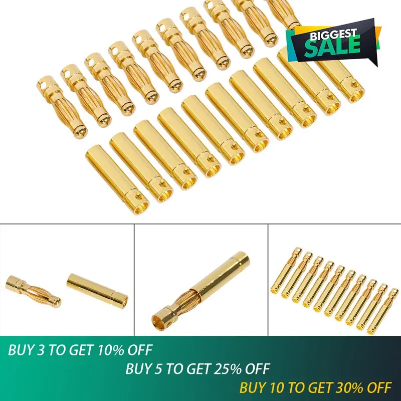 20Pair/Lot 2.0Mm 3.0Mm 3.5Mm 4.0Mm Gold Bullet Banana Connectors Plug For Esc Battery Motor 1