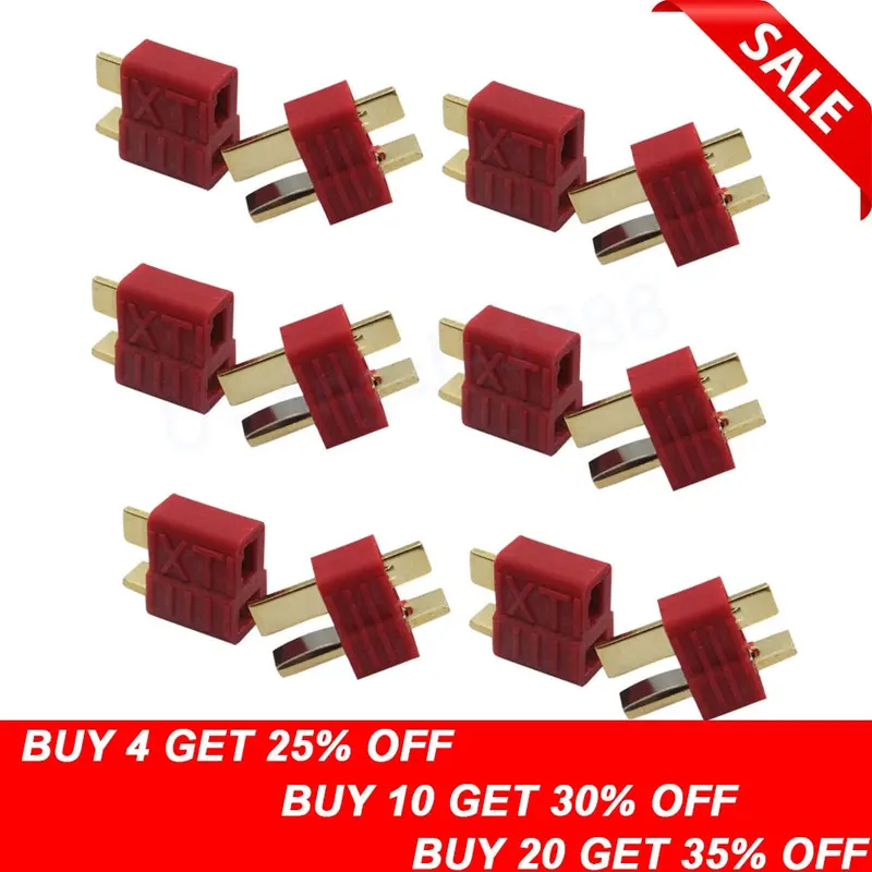 20Pcs Anti-Skidding Deans Plug T Style Connector Female / Male For Rc Lipo Battery Esc Rc Helicopter (10Pair) 1