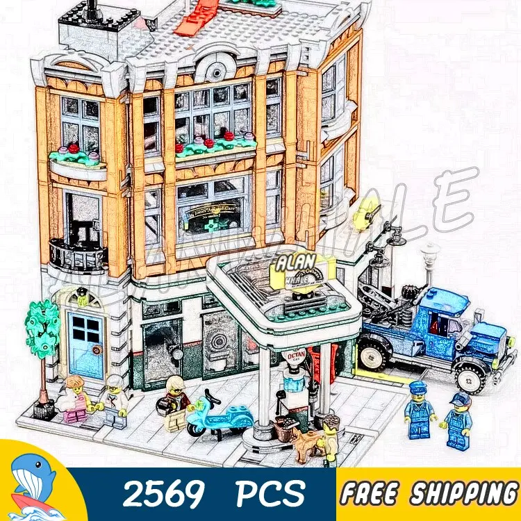 2569Pcs Creator 3-Level Corner Garage Street City Modular House Model Building Block 15042 Assemble Toys Compatible With Legoing 1