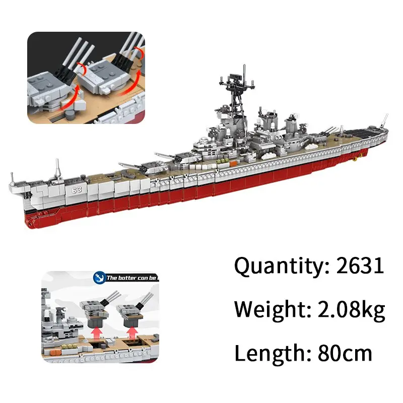 2631Pcs War Military Series Assemble Missouried Battle Ship Model Building Blocks Compatible Legoed Moc Bricks Toys For Children 1