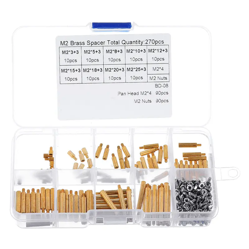 270Pcs M2 Single/Double-Pass Copper Pillar Round Screw Brass Standoff Spacer Isolation Column 1
