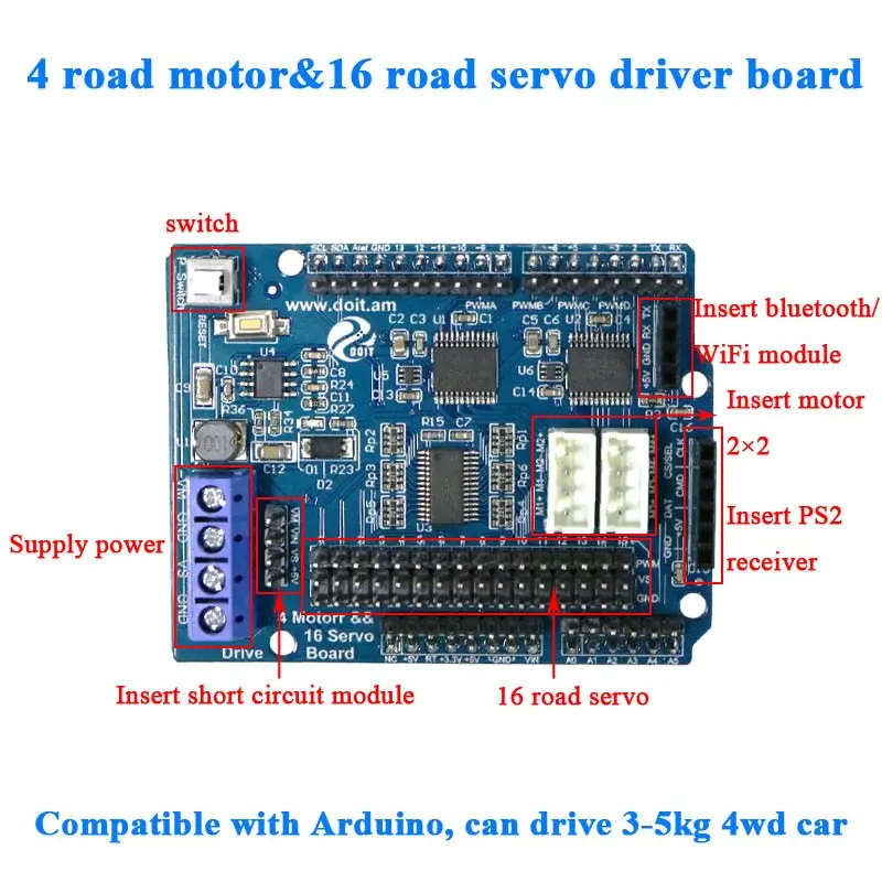 2Ch 4Ch Dc Motor Driver 16 Way Servo Drive Shield Board For Arduino 2Wd 4Wd Rc Smart Robot Tank Car Diy Robotic Arm Robotics 1