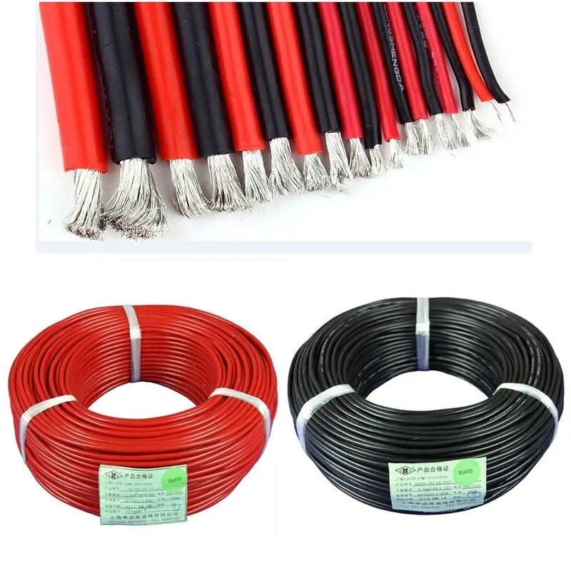 2Pcs 1Meter Red & 1Meter Black Silicon 12Awg / 14Awg / 16Awg / 22Awg / 24Awg Heatproof Soft Silicone Sr Wire Cable For Rc Toys 1