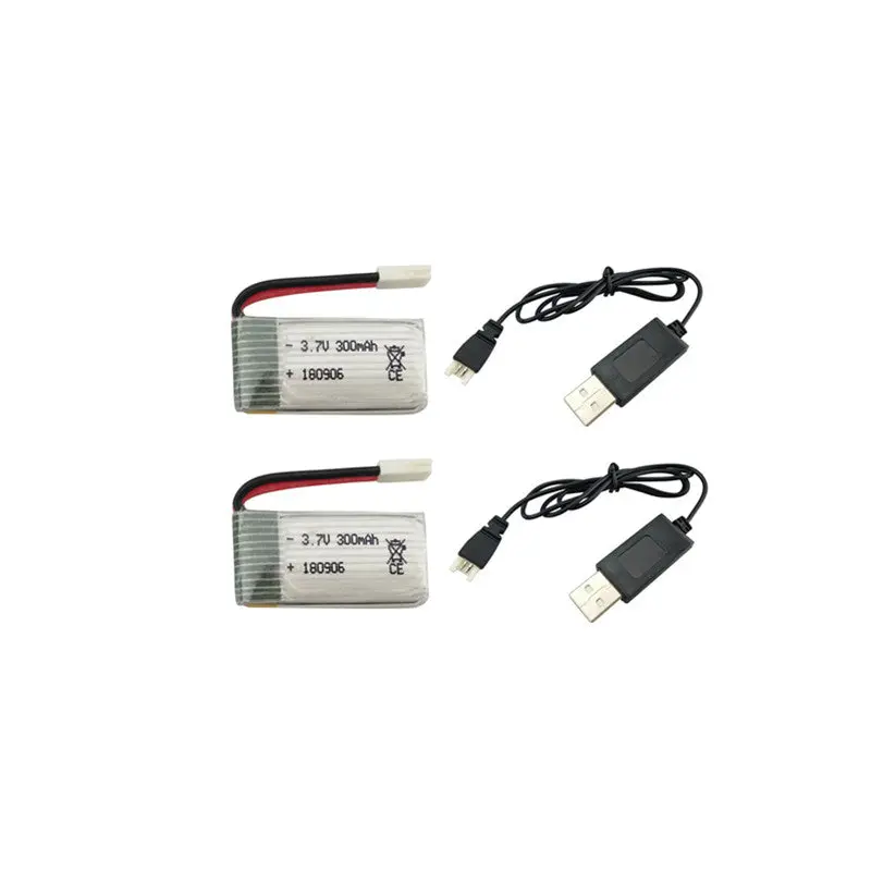 2Pcs 3.7V 300Mah Lipo Battery With Usb Charging Cable For H8 H22 Eachine H8 Mini 1