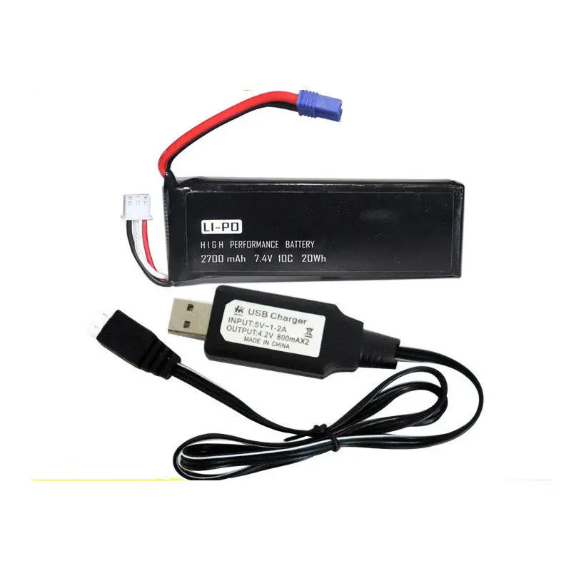 2Pcs 7.4V 2700Mah 10C Lipo Battery With Usb Charger For Hubsan H501s H501c Rc Quadcopter 2