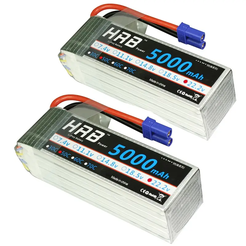 2Pcs Hrb 6S Rc Lipo Battery 22.2V 5000Mah 50C 100C For Trex 700 800E Tarot 650 Quadcopter Helicopter Multicopter Drone 1