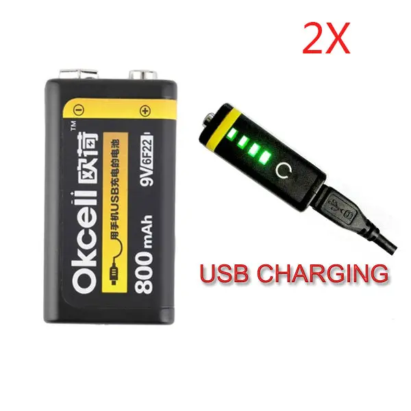 2Pcs Okcell 9V 800Mah Usb Rechargeable Lipo Battery For Rc Helicopter Model Microphone 1
