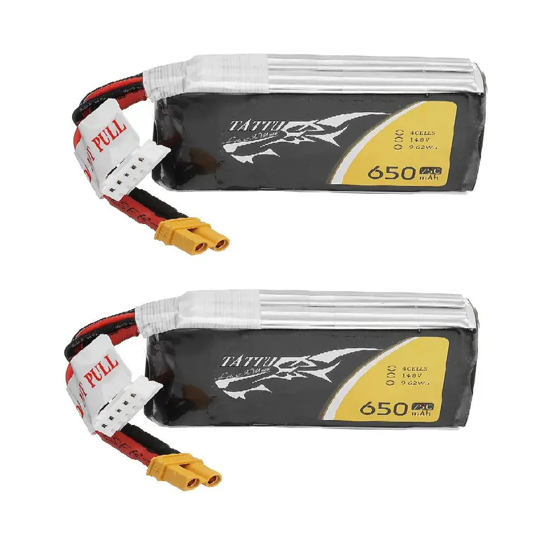 2Pcs Tattu 14.8V 650Mah 75C 4S1p Lipo Battery With Xt30 Plug For Rc Fpv Quadcopter 1