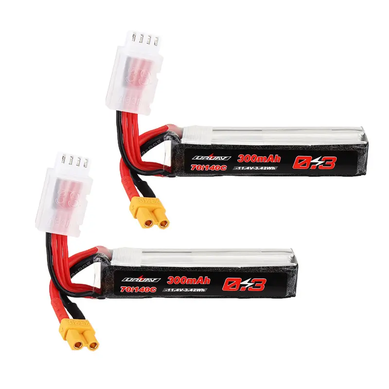 2Pcs Uruav 11.4V 300Mah 70C/140C 3S Lipo Battery Xt30 Plug For Rc Fpv Racing Drone 1
