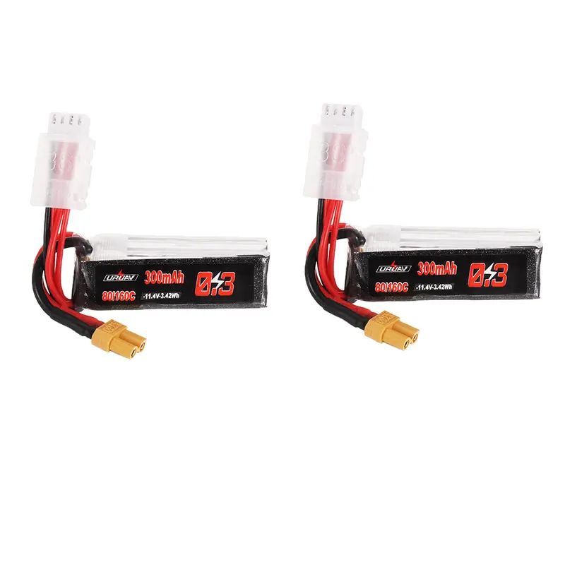 2Pcs Uruav 11.4V 300Mah 80C/160C 3S Lipo Battery Xt30 Plug For Fpv Rc Drone 1