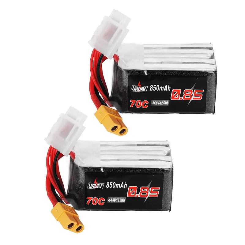 2Pcs Uruav 14.8V 850Mah 70C 4S Lipo Battery Xt60 Plug For Rc Drone Fpv Racing 1