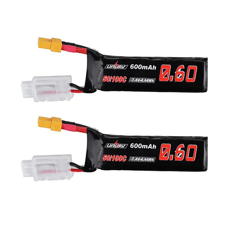 2Pcs Uruav 7.4V 600Mah 50C/100C 2S Lipo Battery Xt30 Plug For Xk K130 Helicopter 1