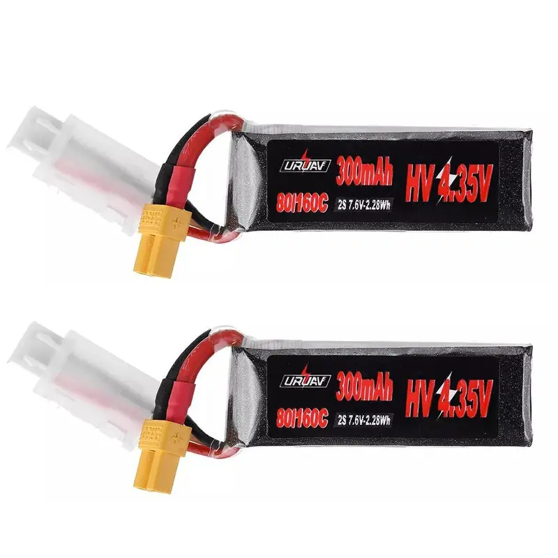 2Pcs Uruav 7.6V 300Mah 80C/160C 2S Hv 4.35V Lipo Battery Xt30 Plug For Betafpv Whoop Quadcopter 1